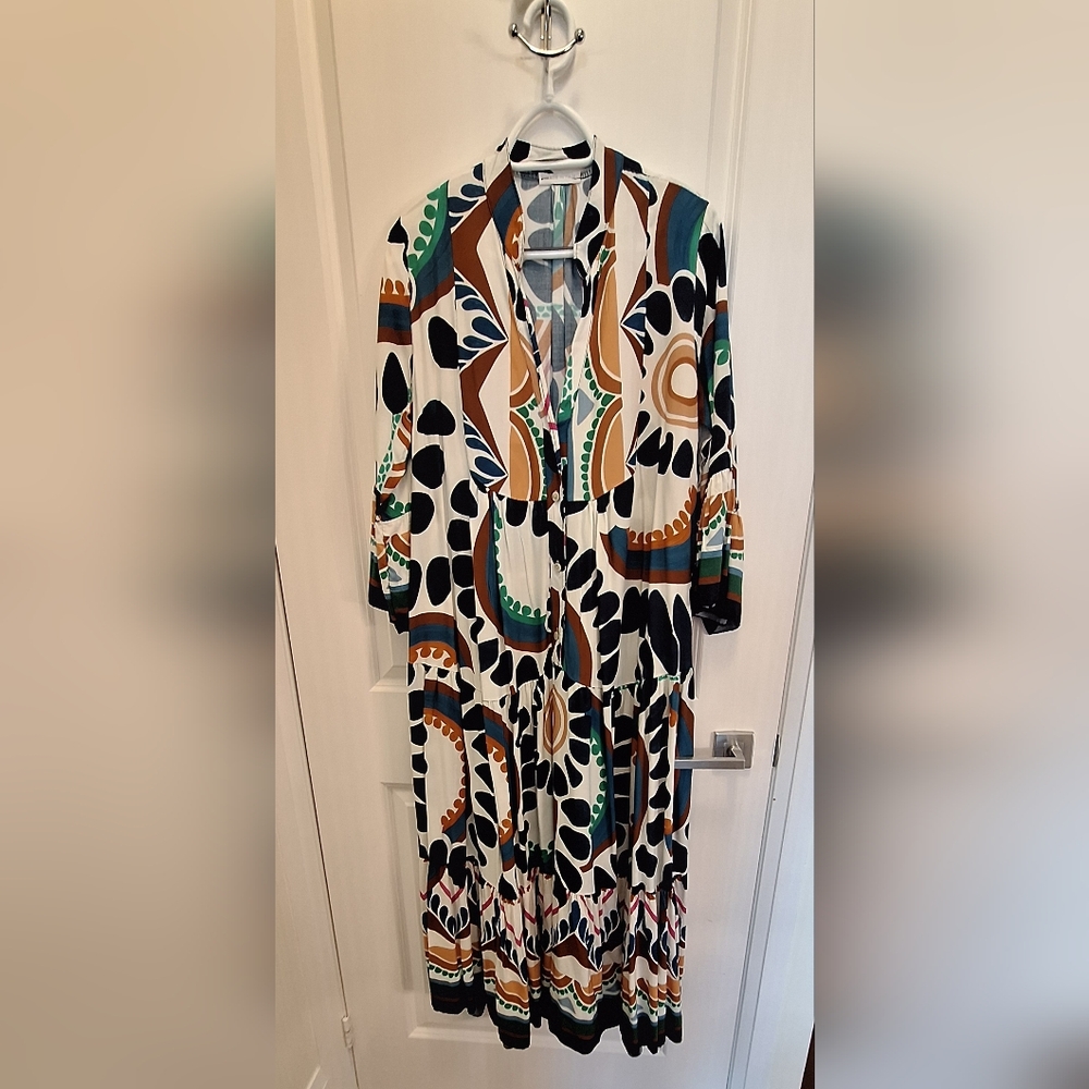 Cream and Blue Dolman Sleeve Maxi Sundress
